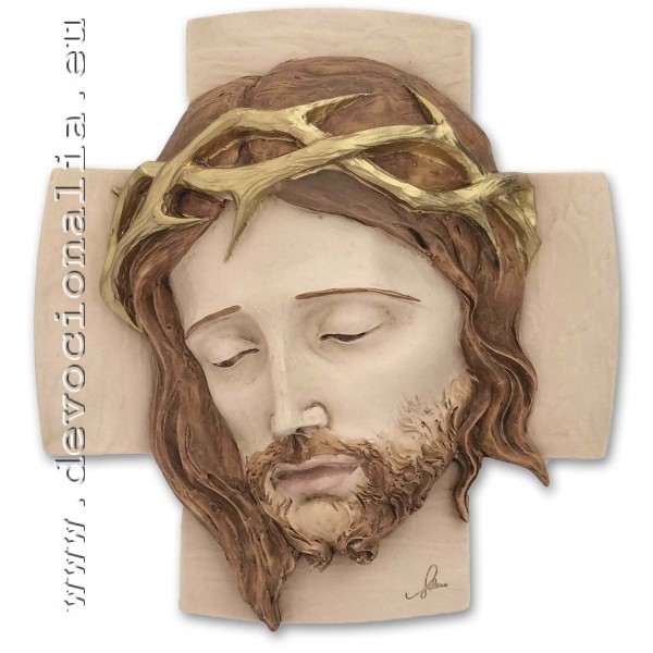 Kereszt Krisztus arccal - mgyanta relief kp 20x21cm